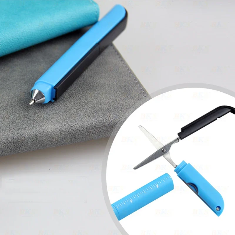 1pc Creative Multifunction Ballpoint Pen With Folding Scissors Knife Ruler Candy Color Pens For Writing Office School Stationery