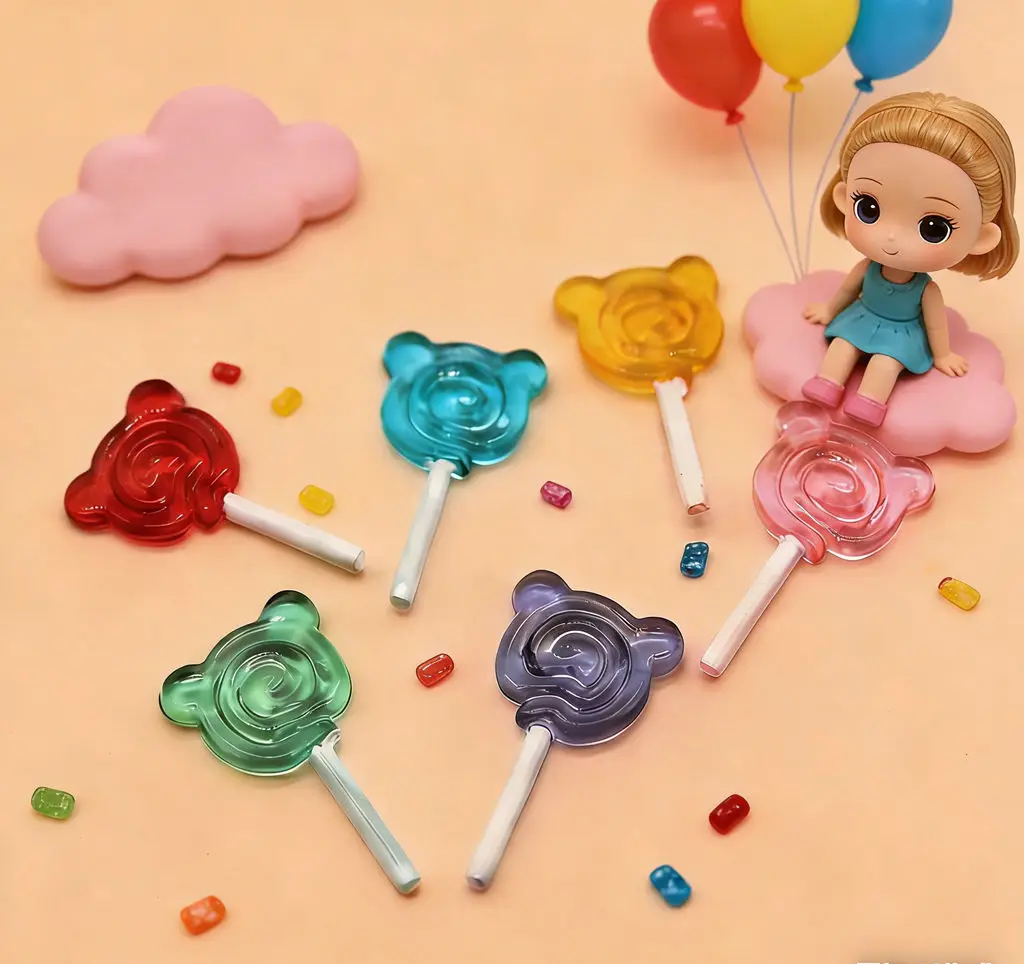 30 szt. Miniaturowe lizaki do domku dla lalek - Mikroakcesoria do zabawy z jedzeniem, kolorowe, małe cukierki w kształcie misia do dekoracji domku dla lalek