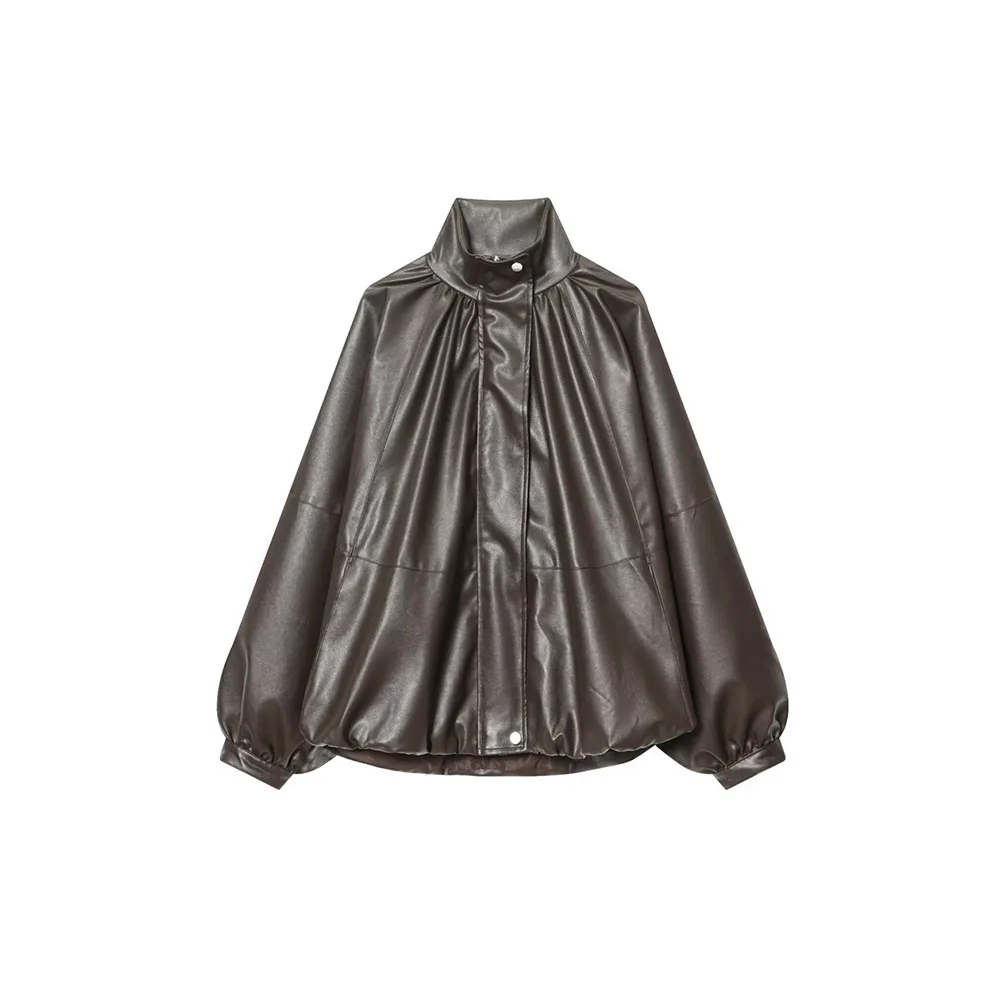 

Autumn new women's minimalist leather effect pilot jacket jacket