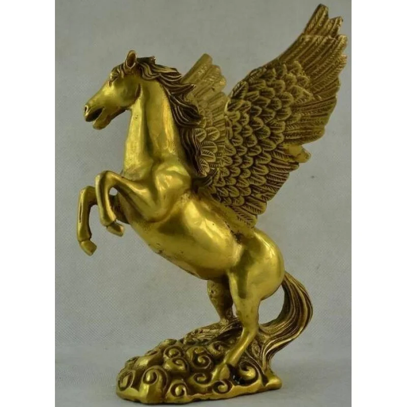 Exquisite Chinese Old Handwork Copper Carving Pegasus Flying Horse Wonderful Zodiac Animal Statue