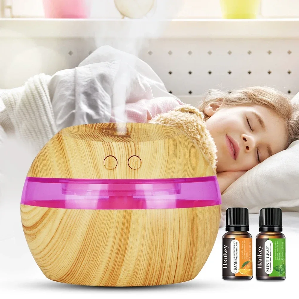USB Powered Wood grain Humidifier 300ml Aromatherapy Diffuser for Better Sleep & Focus