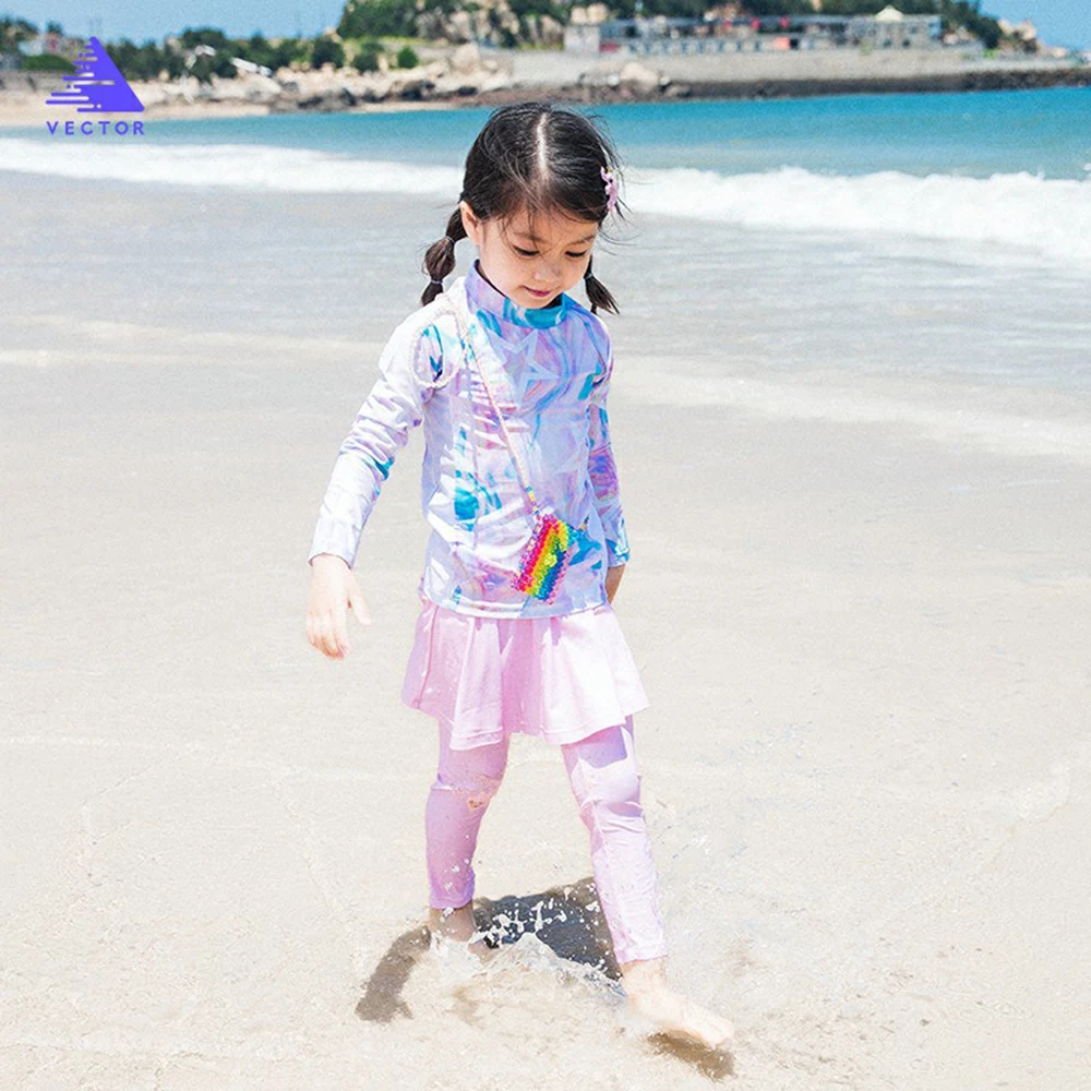 Children UPF 50+ Girls Swimwear Outdoor Water Sports Sunscreen Split Two-Piece Swimming Snorkeling Surfing Suit