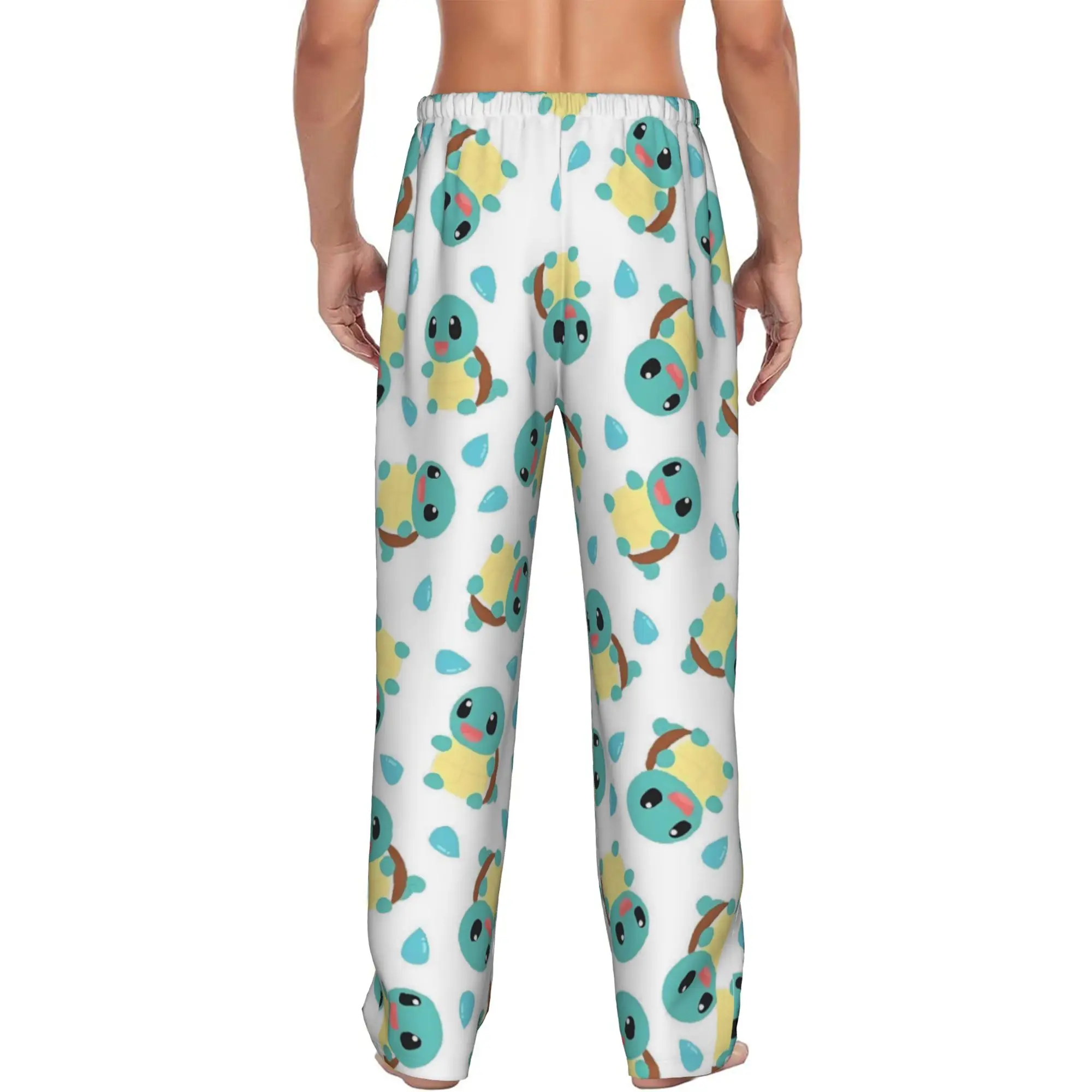 Custom S-Squirtled Turtle Cartoon Pajama Pants for Men Anime Sleepwear Lounge Sleep Bottoms Stretch with Pockets
