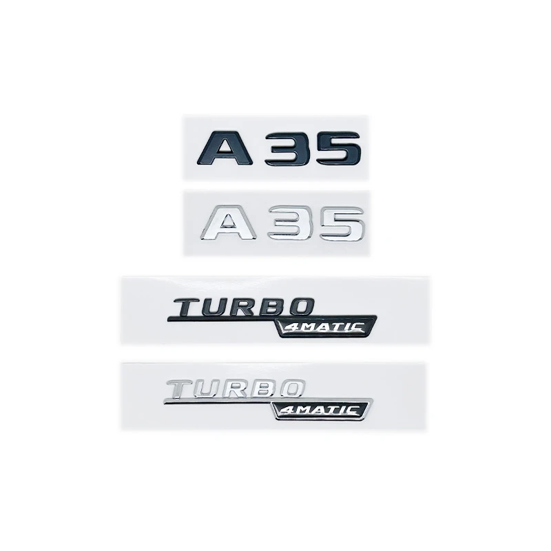 Эмблема Mercedes Benz AMG A35 Turbo 4MATIC — серебристо-черные буквы, подходит для W176 W177, крыло автомобиля, багажник, задний высококачественный логотип, палка