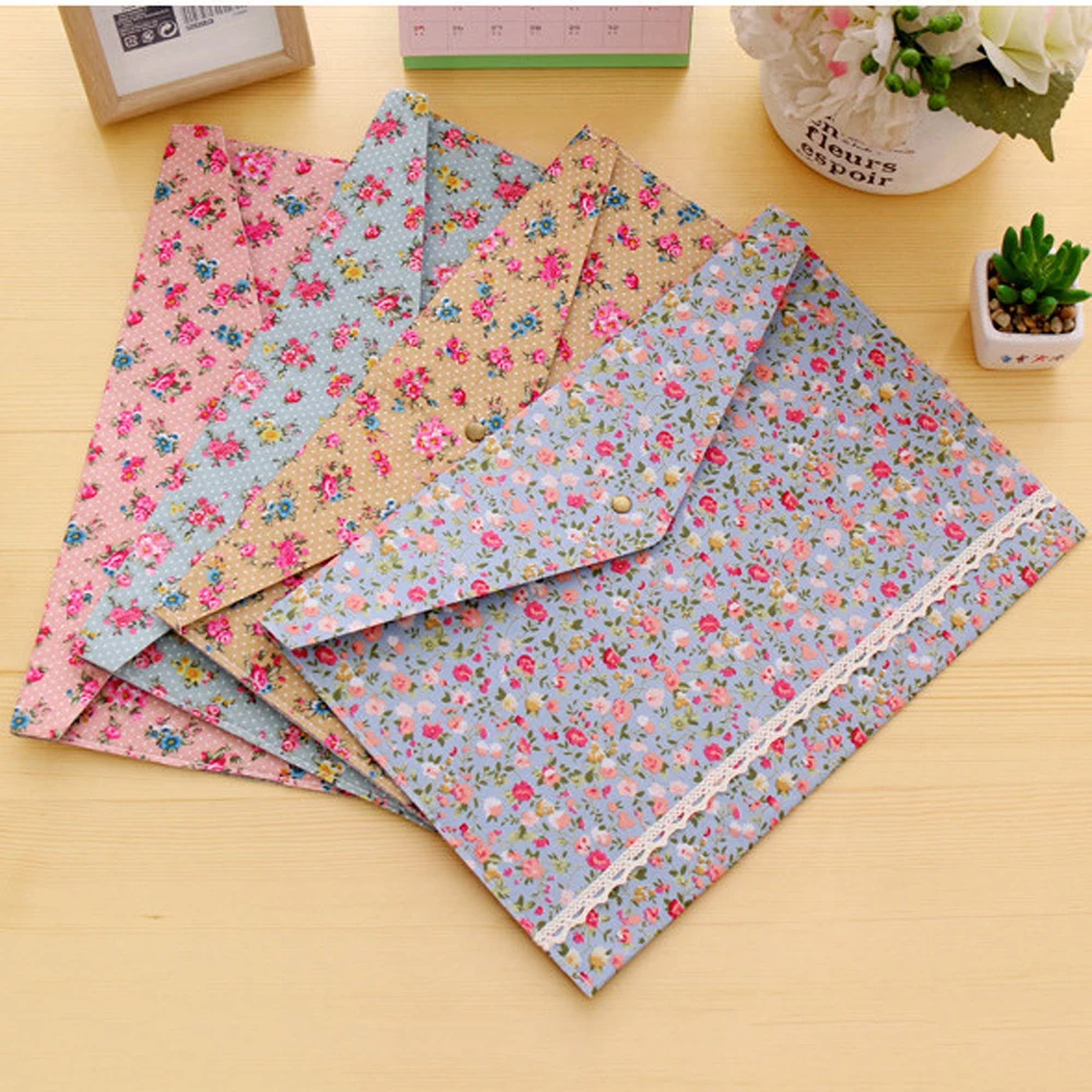 Office Storage A4 Documents Stationery Durable Vintage Floral Files Folder Felt Filing Bag Filing Bag Flower Files Folder