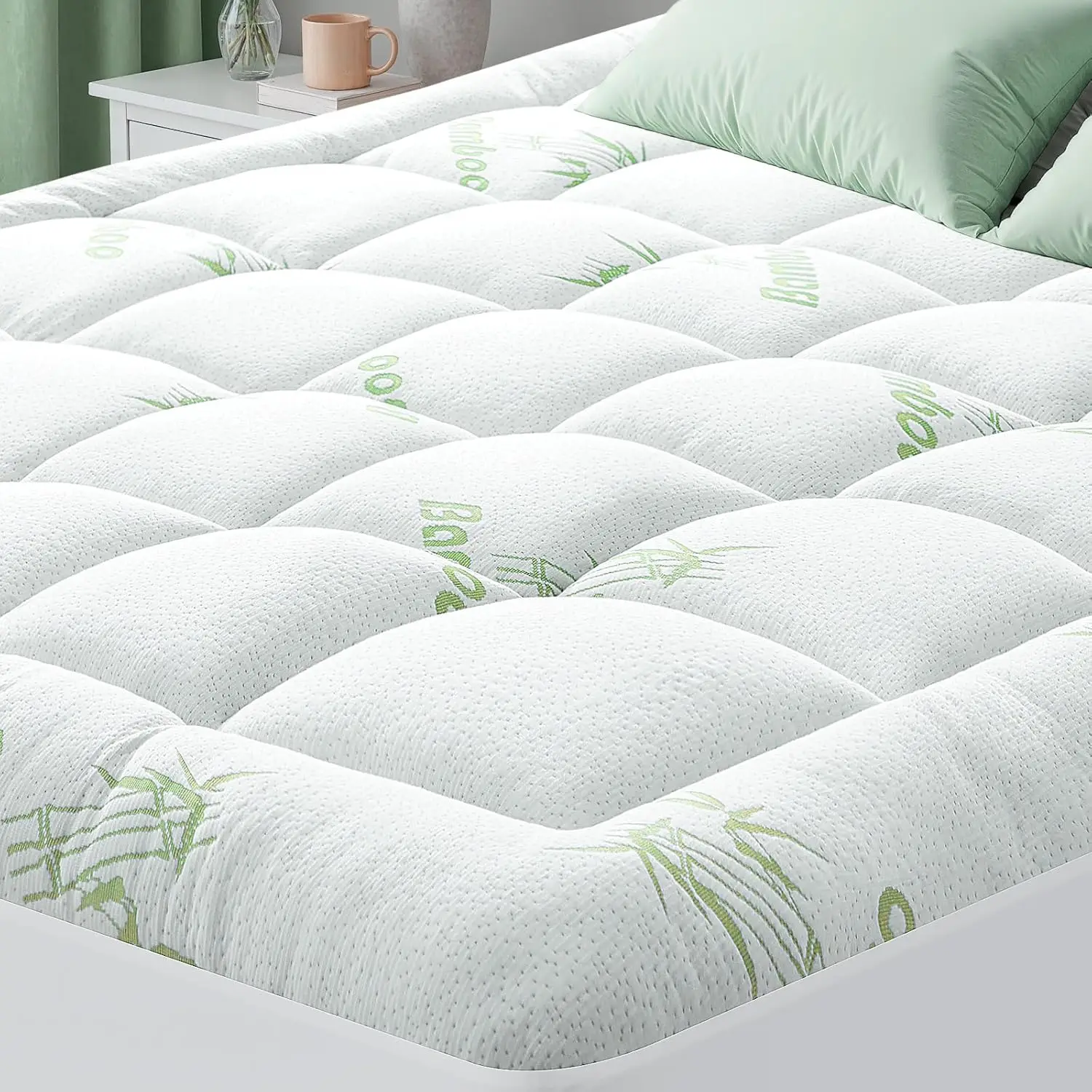 

King Size Bamboo-Viscose Cooling Mattress Topper with Deep Pocket, Breathable and Soft for Enhanced Sleep Comfort