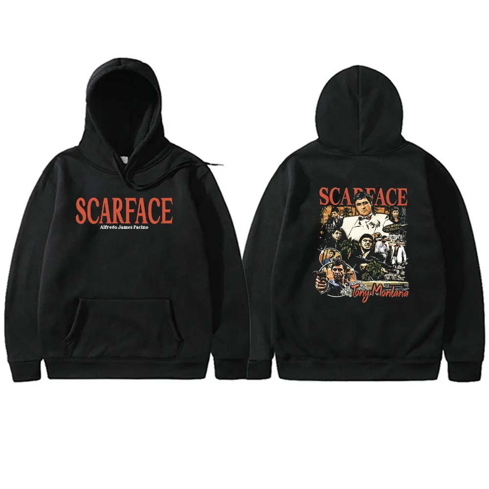 

Vintage 90s Movie Scarface Tony Montana Double Sided Print Hoodie Al Pacino Sweatshirt Men's Hip Hop Fashion Oversized Hoodies