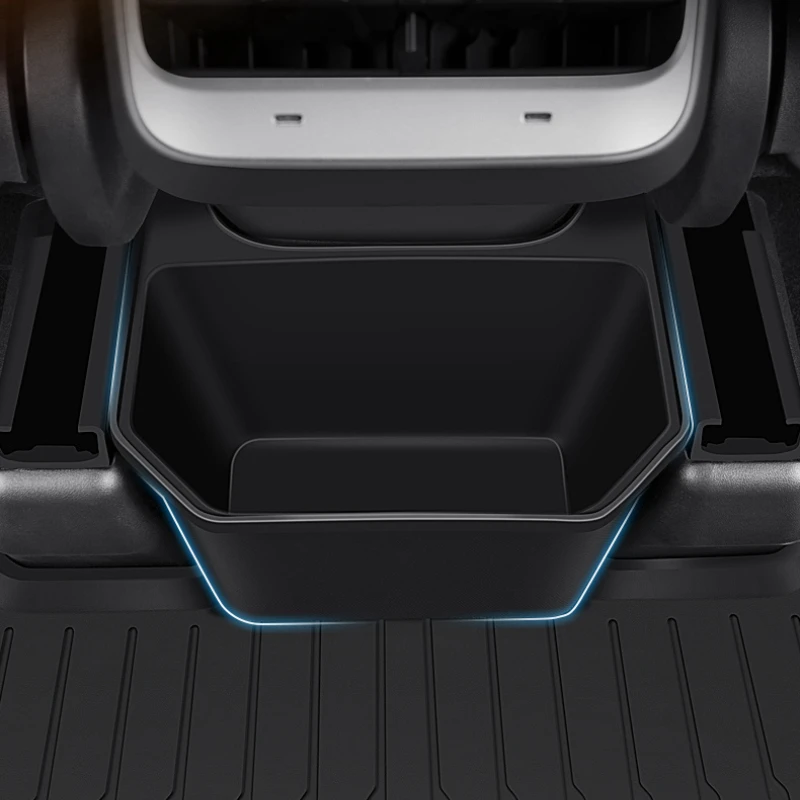 

For Tesla Model Y Rear Center Console Storage Box TPE Organizer Box with Cover Trash Can Under Seat Car Accessories