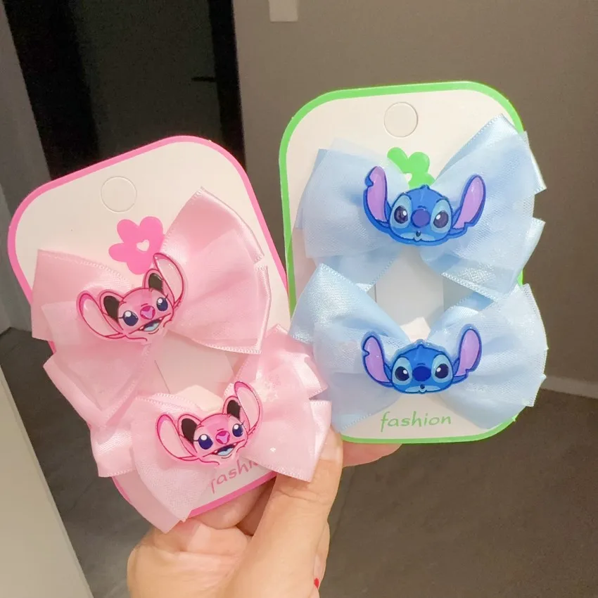 

New Disney Stitch Half Pack Fabric Bow Hair Clip Kawaii Press Clip Women's Hair Accessories Broken Hair Clip Girl Gift