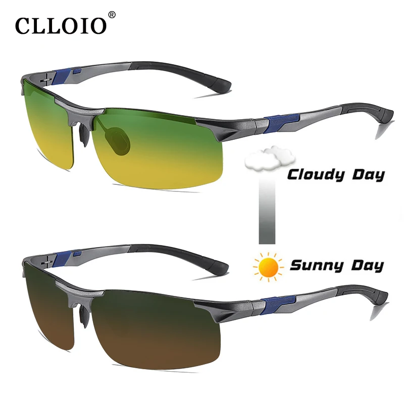 CLLOIO Photochromic Sunglasses Men Polarized Driving Chameleon Glasses Rimless Night Vision Outdoor Sport Travel Fishing Goggle