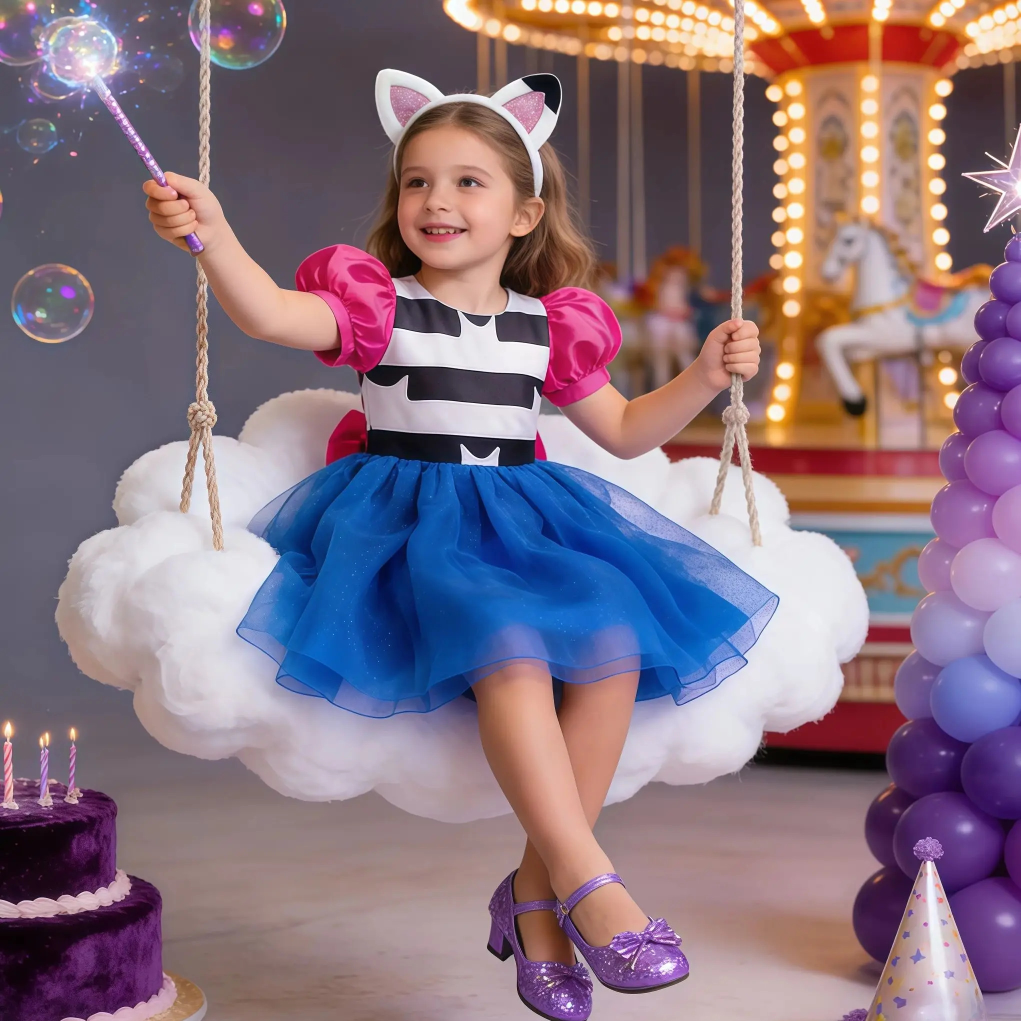 Children Toy House Cosplay Princess Dress Kids Puff Sleeve Tulle Gown Girls Carnival Halloween Birthday Party Dress Up Outfits