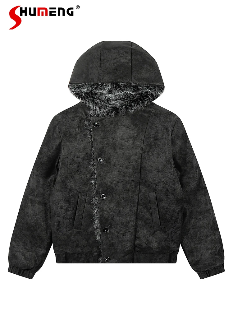 

Fashion Fur Collar Hooded Parkas Men Women 2025 Winter New Couple Thickened Cold-Proof Warm Long Sleeve Chic Coats Trendy Parkas