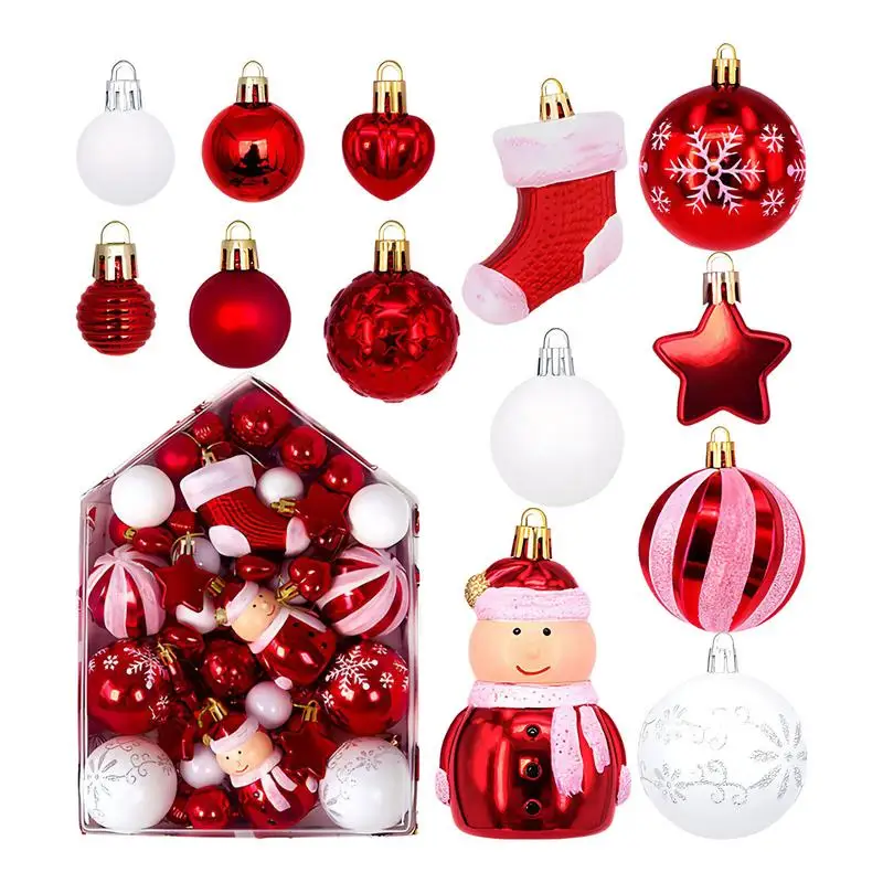 72pcs Hangable Glitter Christmas Balls Red Christmas Ornaments Red Shatterproof Multifunctional Decorative New Year Party Decor