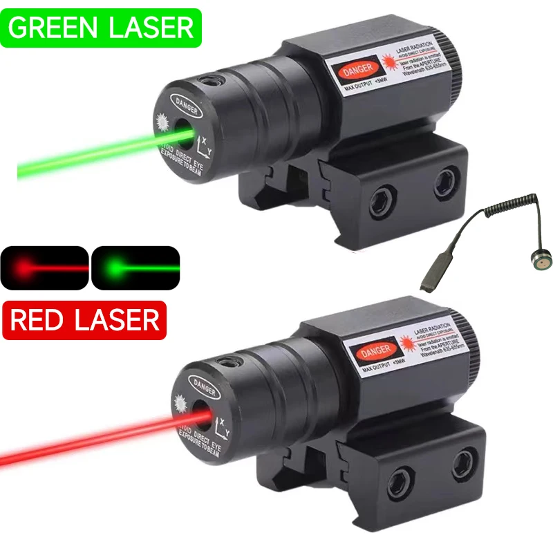 Puntero Láser Rojo y Verde para Caza, Miras Tácticas con Montura de 11mm/20mm, Calibrador Ajustable, Accesorios para Riel Picatinny