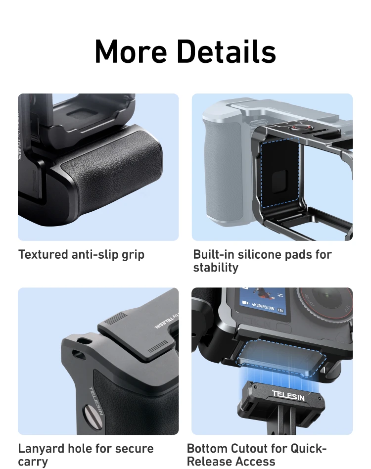 TELESIN Aluminiumlegierungsrahmen Schutzgehäuse Rabbit Cage Dual Cold Shoe Metallgehäuse für DJI OSMO Action 6 Action6 Zubehör – Detail 18