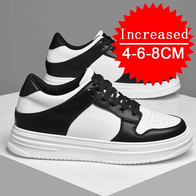 Men Leisure Fashion Comfortable Breathable Sports Running Non-slip Sneakers Casual Genuine Leather 4/6/8CM Heightening Shoes