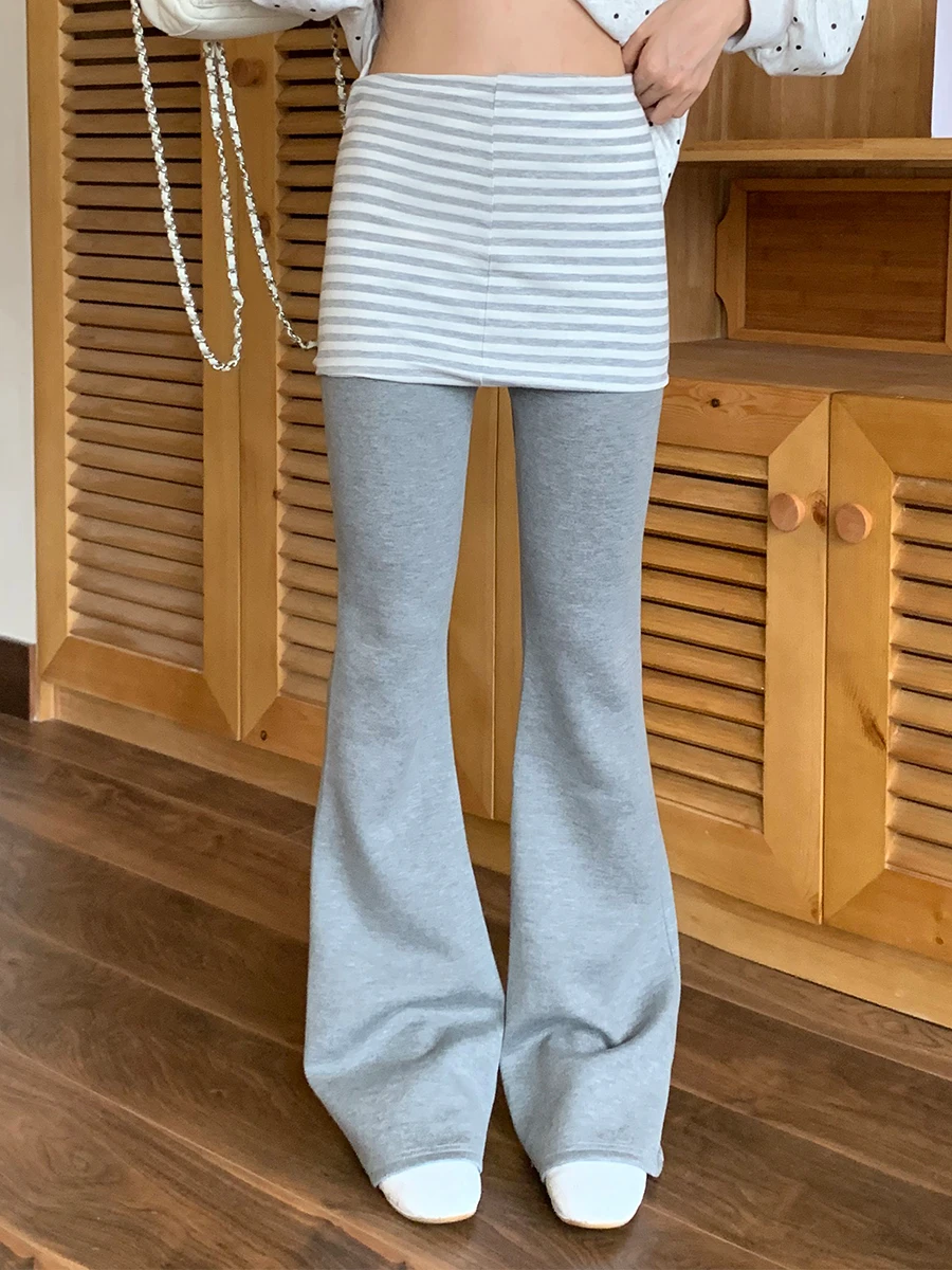 

Женские повседневные брюки с высокой талией, расклешенные, облегающие, с полосатыми вставками, осенние, универсальные, в стиле спортивной моды, Orange Tree Where