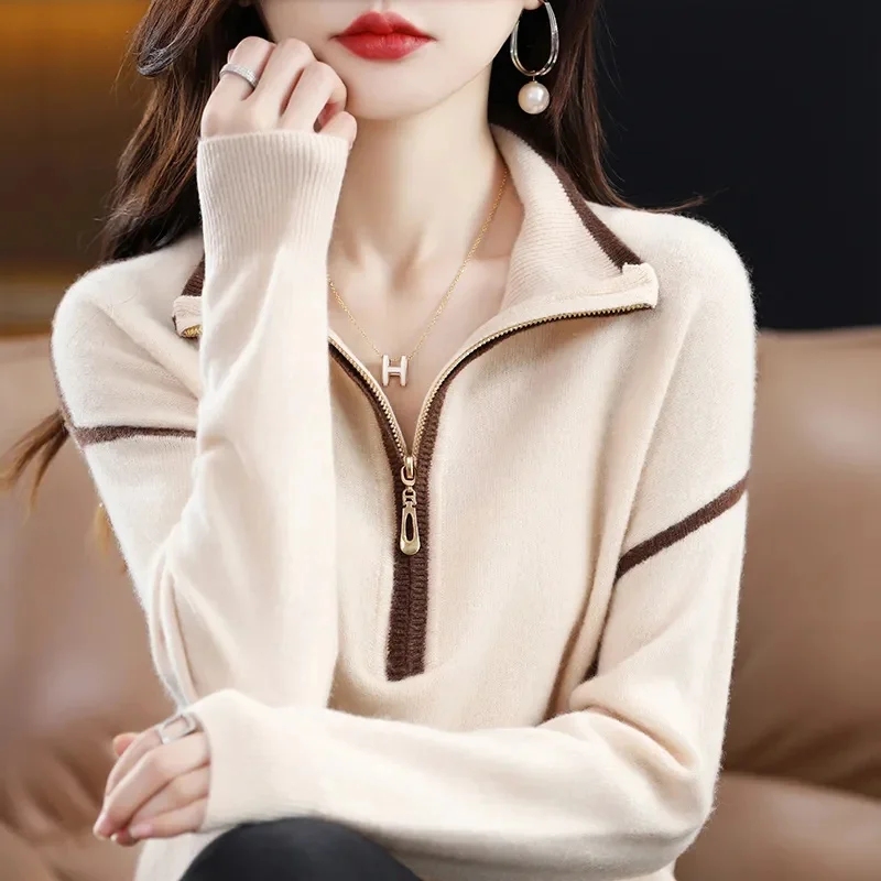 セーター プルオーバー レディース 春秋 2026 新作 ジッパー付き インナー ショート丈 人気 プレミアムセーター 女性用 トップス