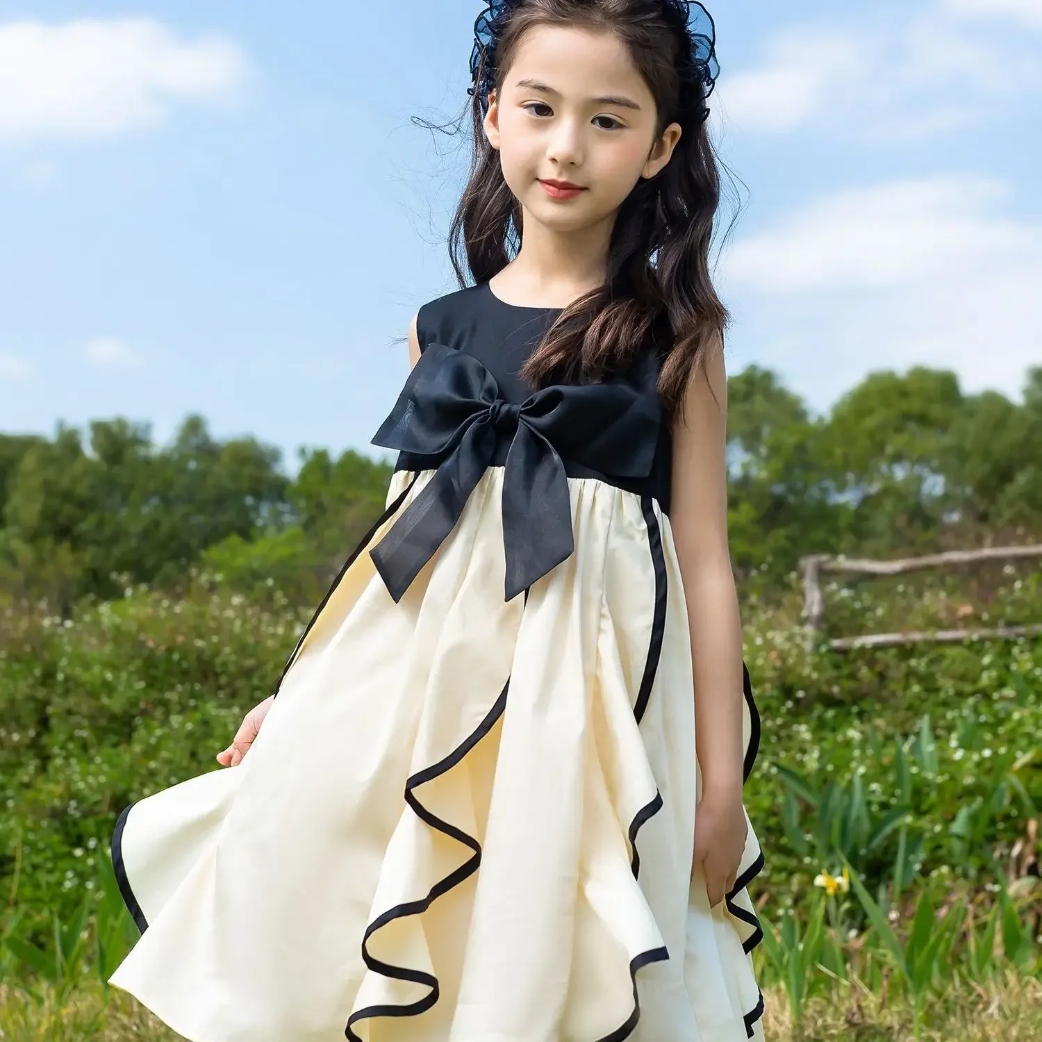 Korean Fashion Summer Cute Party Dress Girls Kawaii Chic Sweet New Bady Robe Femme Elegant Fashion Grace Chic Children's Clothes