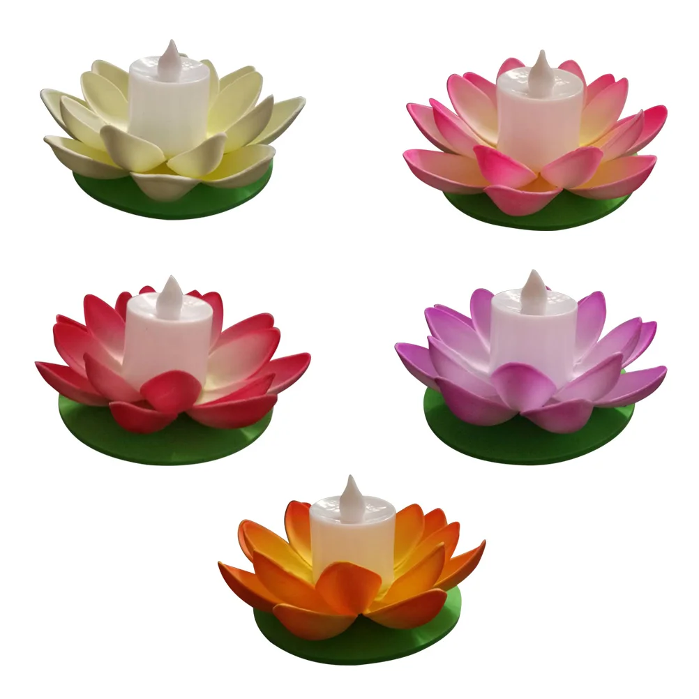 5 Pcs Flameless Lights Water Lotus Lily Pool Decorations Festival Party Artificial Flower