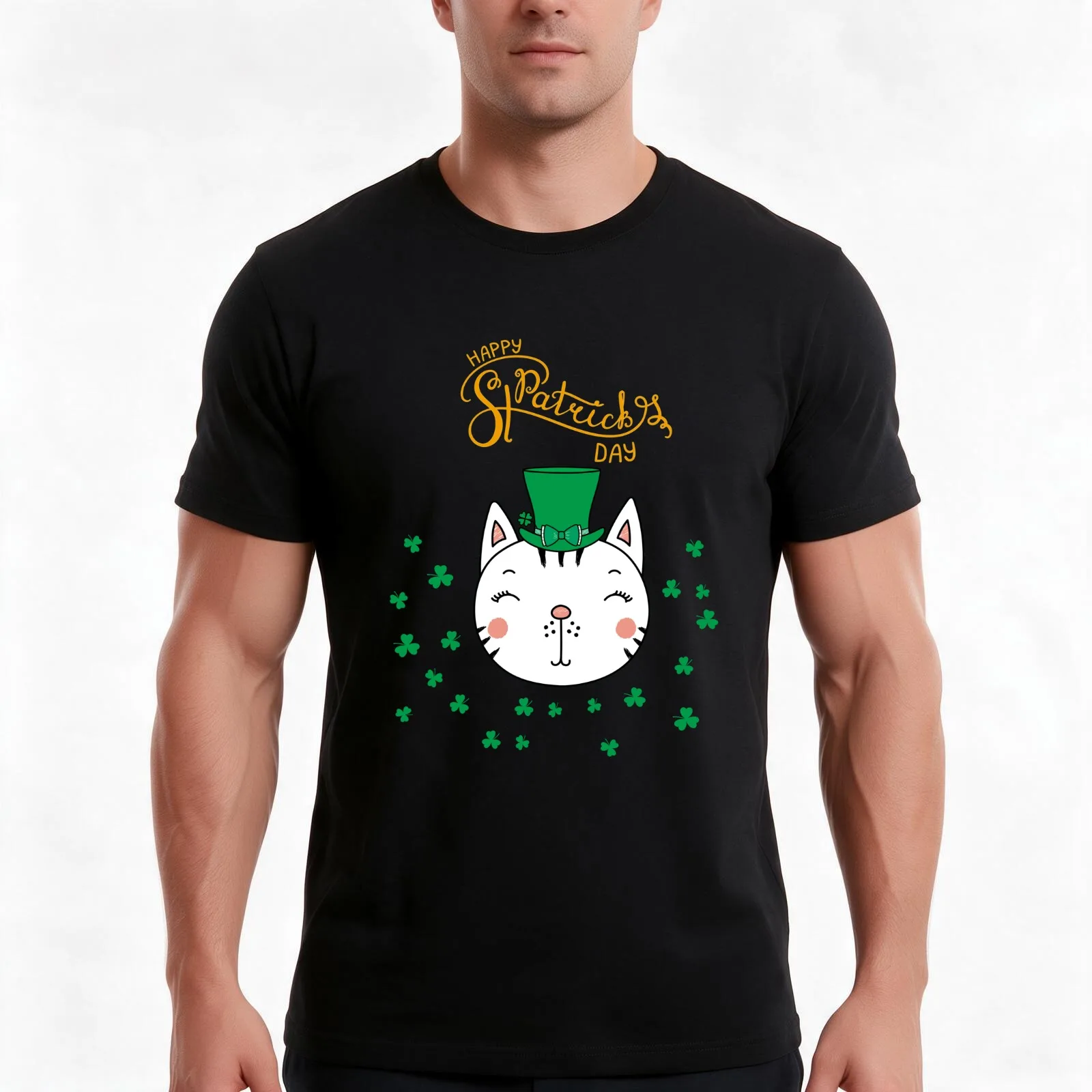 Happy St Patrick's Day Kids Cat Leprechaun Outfit Irish Pride Apparel Cute Saint Patricks Day Shamrocks & Cat Tee T-Shirt