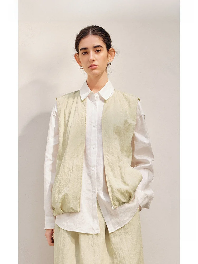 

Travel Original Texture Micro Wrinkle Lyocell Cotton Vest Casual Layer Thin round Neck Sleeveless Top Women's Fashion