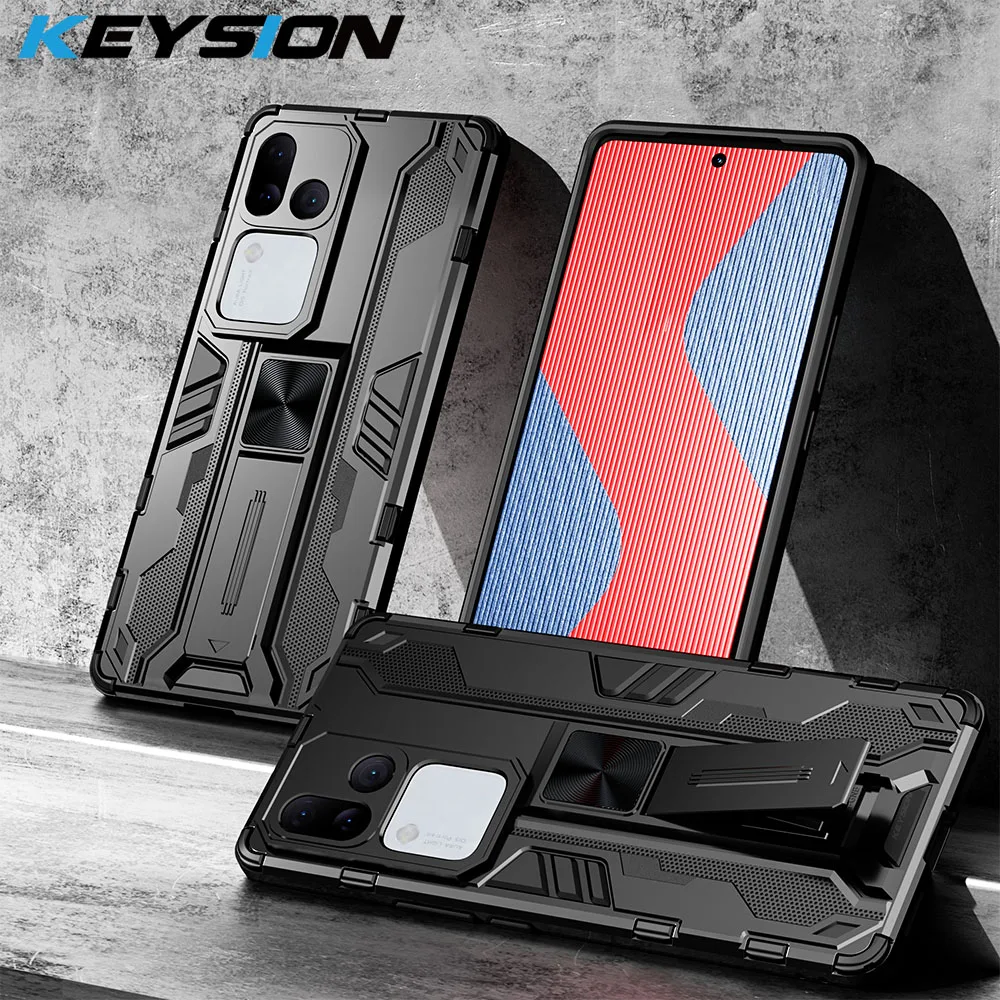 

KEYSION Shockproof Armor Case for VIVO V30 Pro 5G V29 5G Silicone+PC Kickstand Phone Back Cover for VIVO X100 Pro 5G X90 Pro+