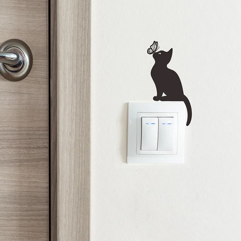 1pcs cartoon creative cat butterfly silhouette bedroom living room light switch stickers decorative wall stickers self-adhesive