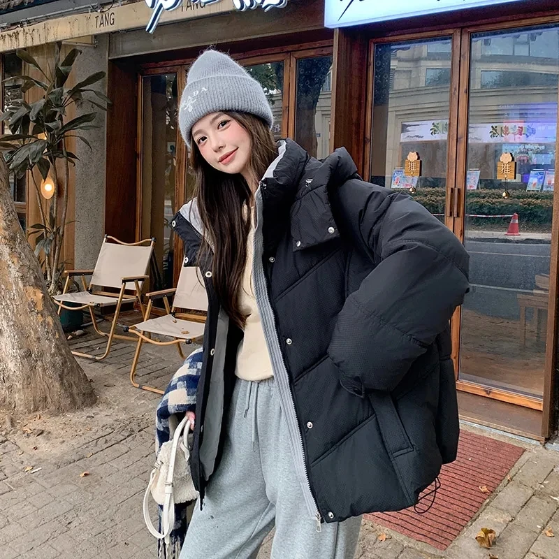 2025 New Cotton Clothes Winter Loose New Small Short Thick Bread  Cotton Jacket Women's Clothing Purple Yellow Black Khaki Beige