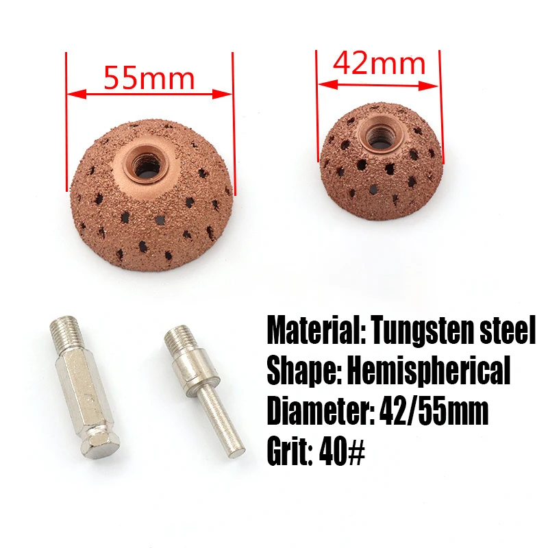 1PCS 42/55mm Tire Grinding Head Tungsten Steel Hemispherical Pneumatic Grinding Head Polishing Wheel Wound/Tire Tire Repair Tool