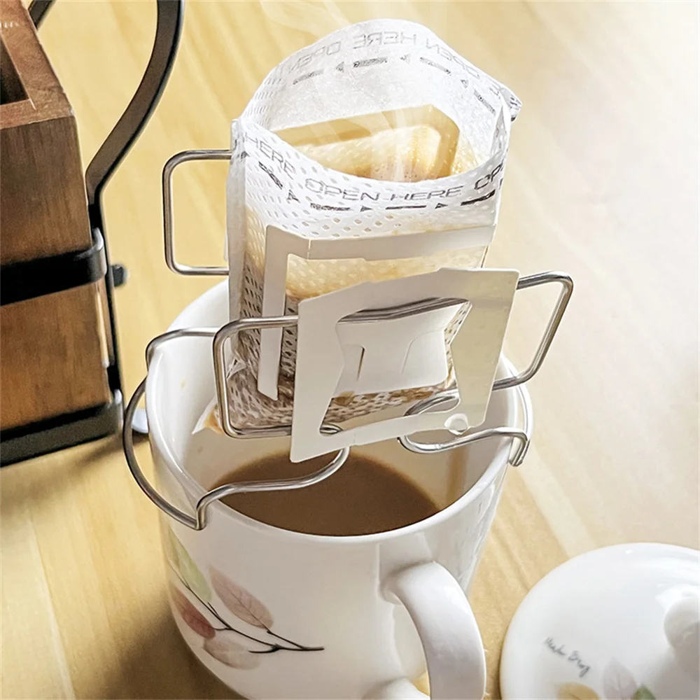 Stainless Steel Reusable Holder For Japanese Style Disposable Ears Drip Bags Coffee Cup Dripper Baskets Filter Paper Bag Shelf