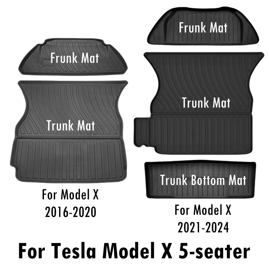 For Tesla Model X 5-Seater Floor Mats 2016-2024 Heavy Duty 3D All Weather Floor Liners Full Set Trunk Cargo Mat for Model X