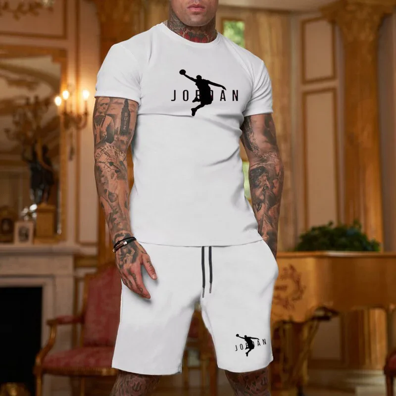 2024 New Summer Youth Men's Short sleeved T-shirt+Shorts Set  Trendy Casual Sports Two Piece Setshorts