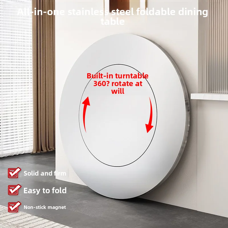 Stainless Steel Foldable Dining Table Round Table Rotating Plate Countertop Storage Hot Pot Dining Table Household Small