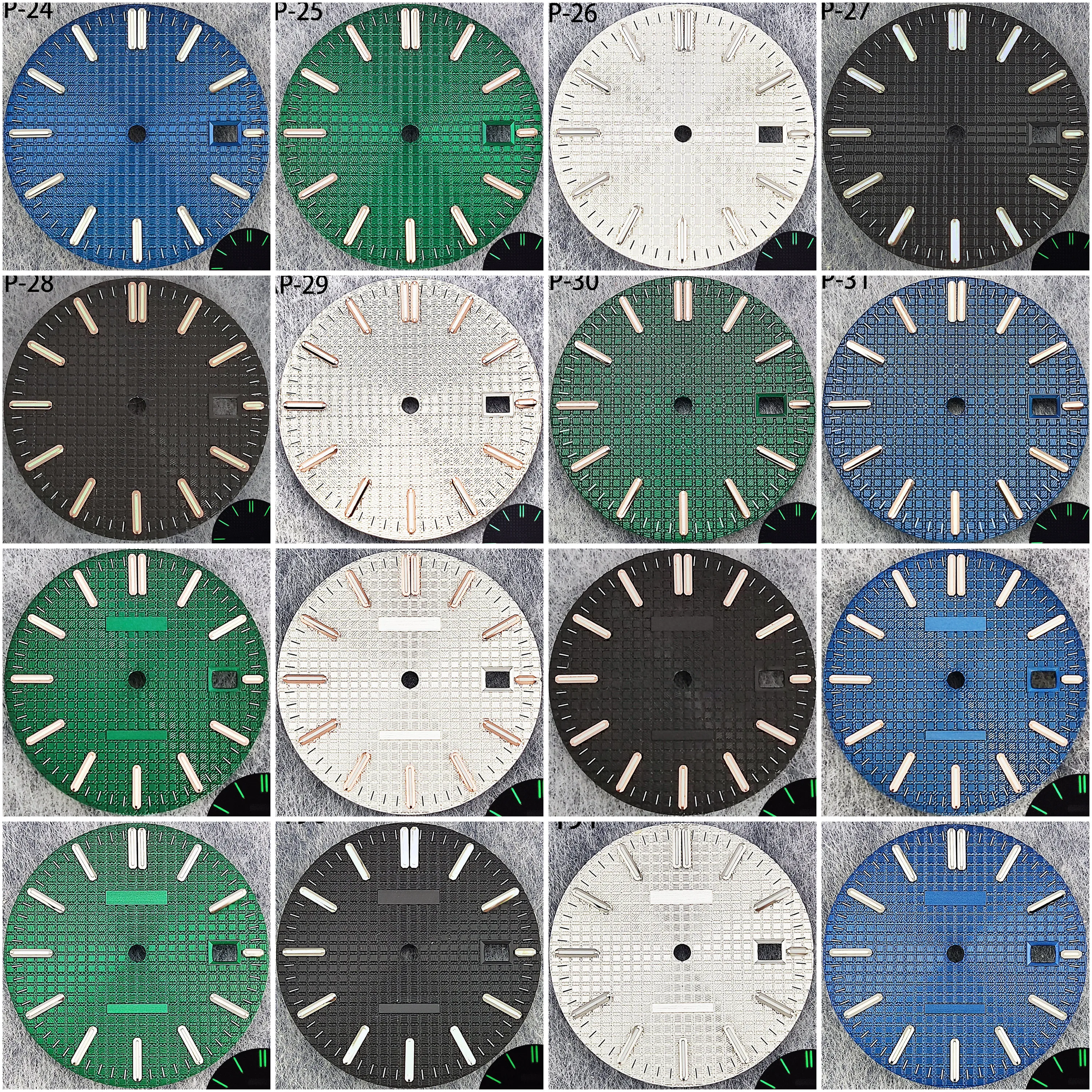 

NH35 Dial 31.8mm Silver/Rose Gold Indices Green Strong Luminous Dial for NH35 Movement Custom Logo Watch Assembly Parts