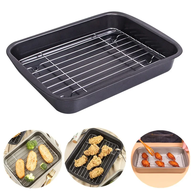 

Carbon Steel Nonstick Baking Pastry Pans with Oil Filter Rack Cake Bread Bakeware Cooling Tray Deep Dishes Home Kitchen Utensils