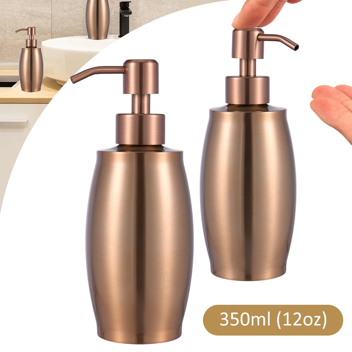 Soap Dispenser 304 Stainless Steel Lotion Bottle with Pump 350ML Refillable Hand Washing Liquid Dispenser for Kitchen Bathroom