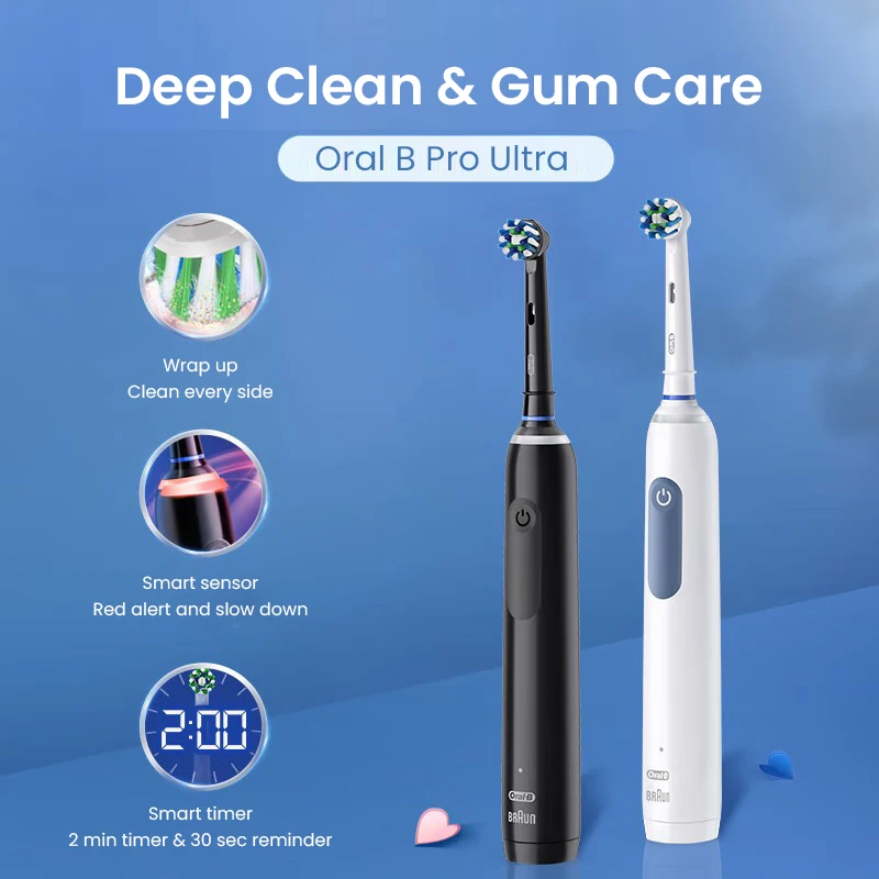 Original Oral B Pro Ultra Electric Toothbrush Pro 4 Tooth Brushes for Adult Gum Care Deep Clean Smart Timer Pressure Sensor