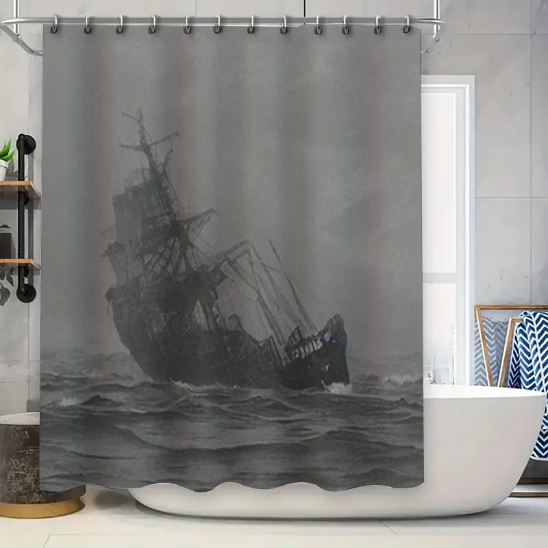 

Shower Curtain Gray Pirate Ship Dark Fantasy Bath Decor Waterproof Home Decoration Modern White Bathtub Set Bathroom Shower Line