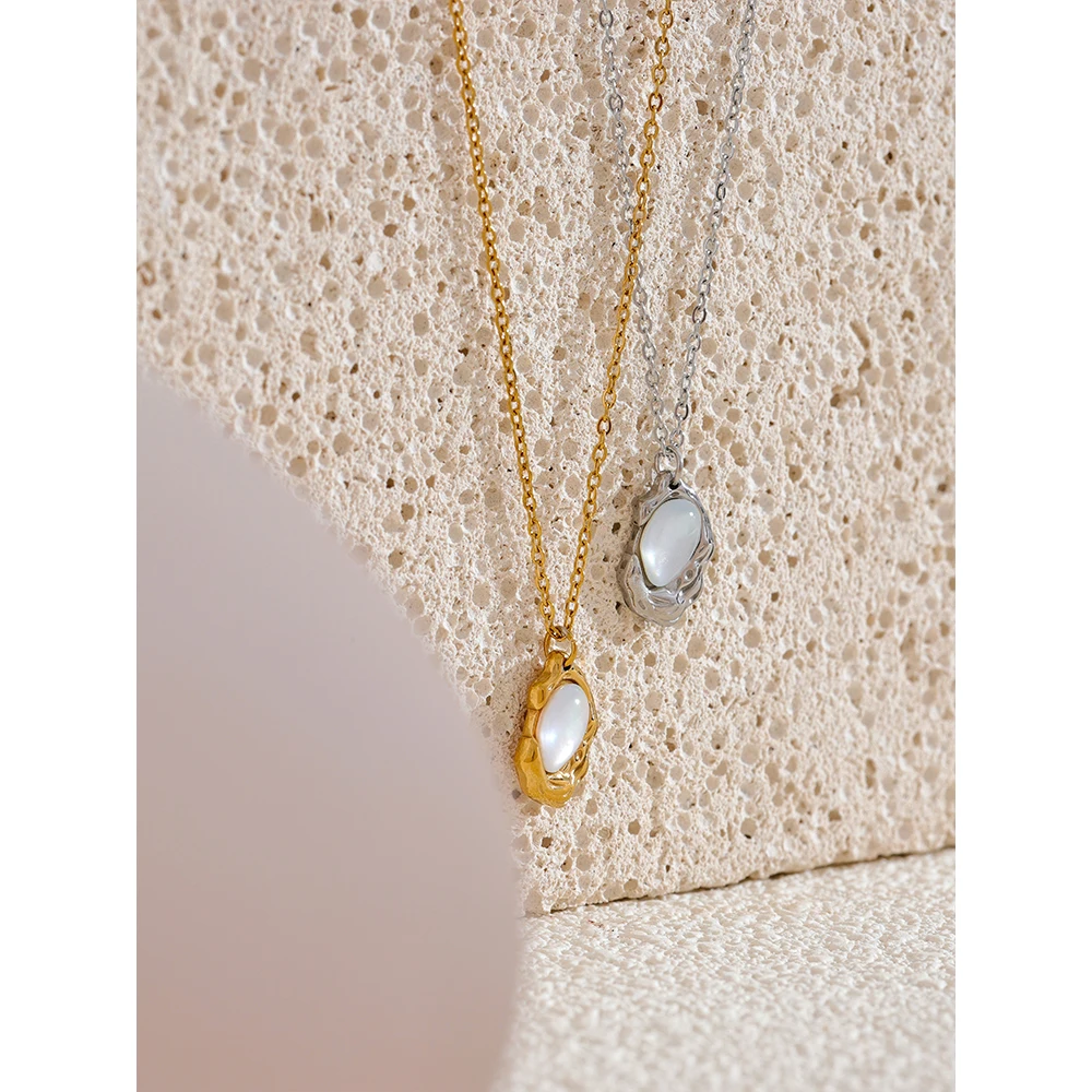 Yhpup Chic Natural Stone Cast Small Pendant Necklace 18K PVD Plated Stainless Steel High-Grade Unique Daily Collar Jewelry Gift