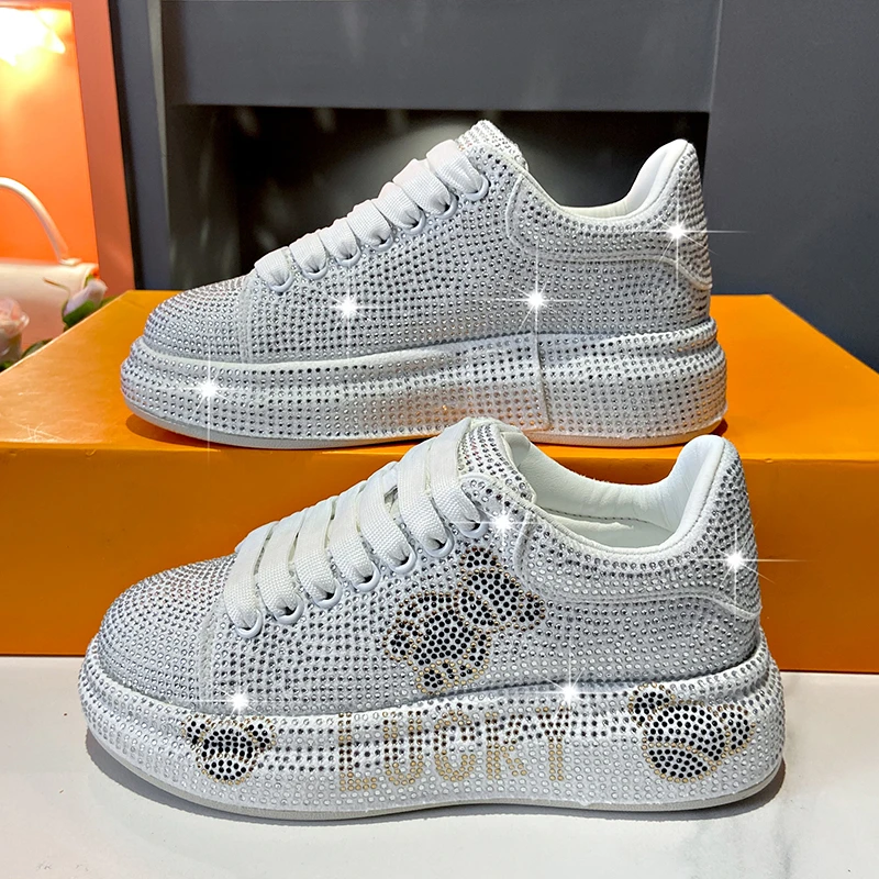 Luxury Women\'s Sneakers with Sparkles Shoes Woman Shoe Luxury Platform Woman-shoes Trainers Rhinestone Fashion Heels Casual Shoe