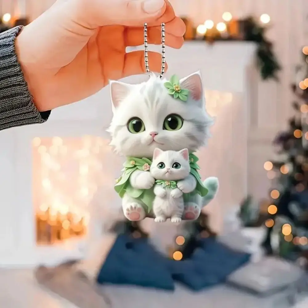 New Cat Car Hanging Decor Cartoon with Chain Automotive Hanging Ornament Acrylic Rear View Mirror Car Interior Decoration Gifts