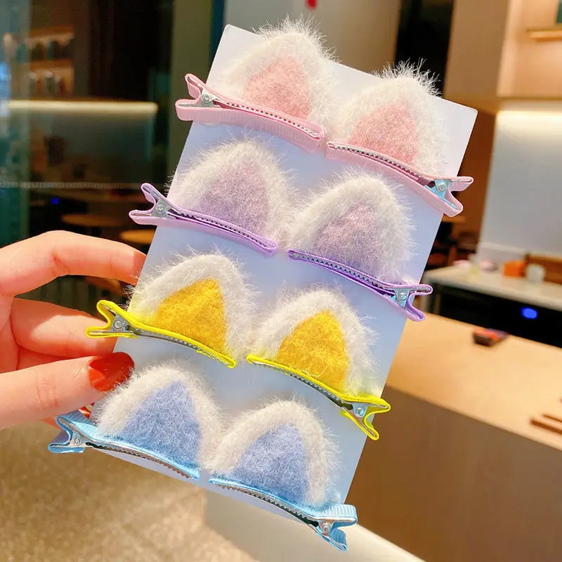 New Plush Cat Ears Hairpins Kids Girls Cartoon Hair Clips Pins Women Fashion Duckbill Clip Baby Hair Accessories Ornaments Gifts