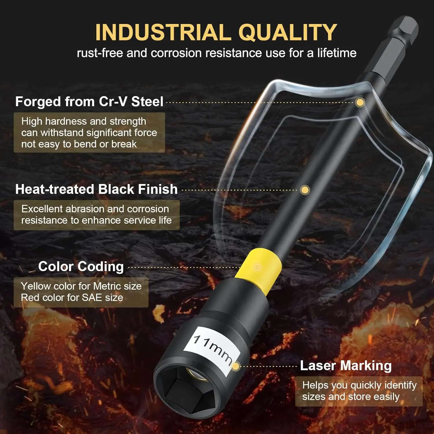 AMTOVL Magnetic Nut Driver Set - 18 Pcs Long Nut Driver Set, Metric & SAE Nut Drivers with Extensions | Impact Adapter