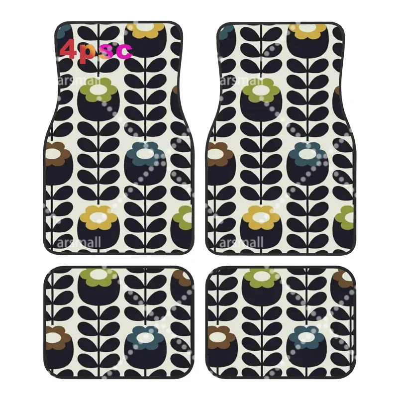 4PCS Crystal Velvet Car Floor Mats Orla Kiely Floral Fabric Car Carpet Floor Protection Universal Auto Front And Rear Foot Mats