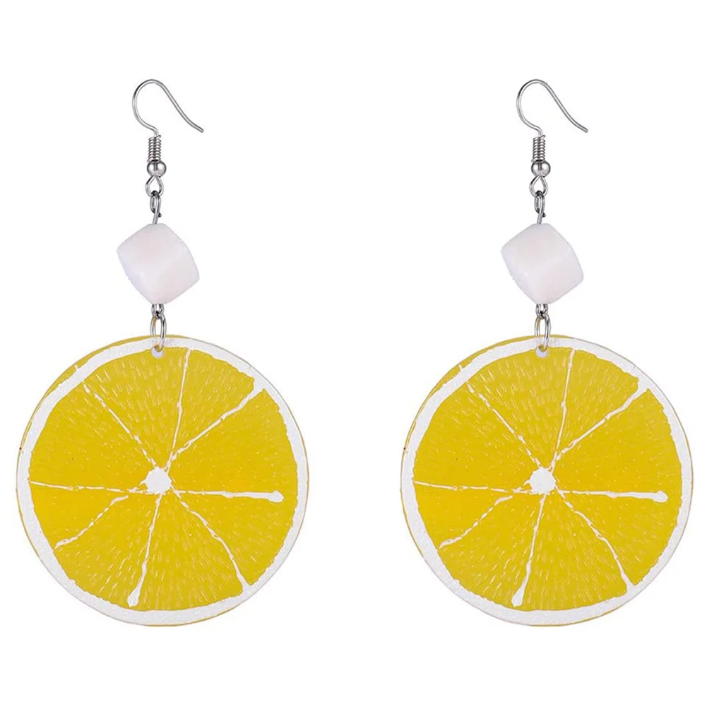 Summer Resin Fresh Lemon Orange Slice Drop Earrings Women Acrylic Fruit Jewelry