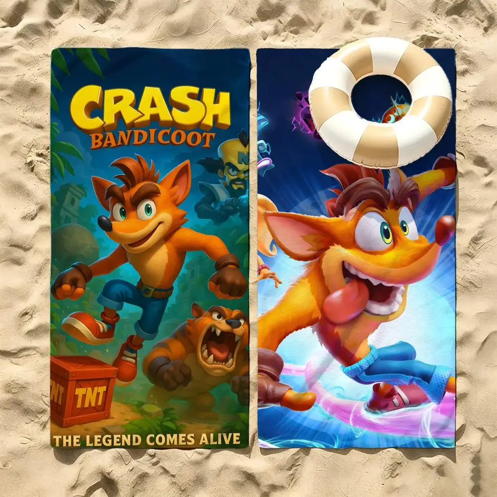 Game Crash Bandicoot Towel Microfiber Beach Towel Quick Dry Absorbent Soft for Swimming Yoga Resort Travel Camping