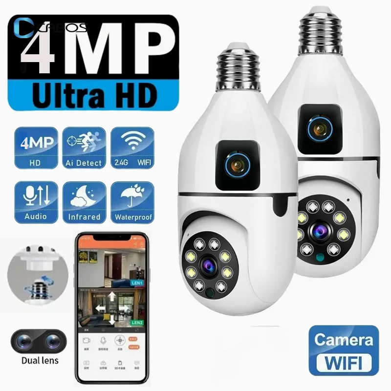 camera de audio bidirecional sem fio com visao noturna vigilancia interna rastreamento humano cor wifi lente dupla 8mp lampada e27 zoom 8x 01