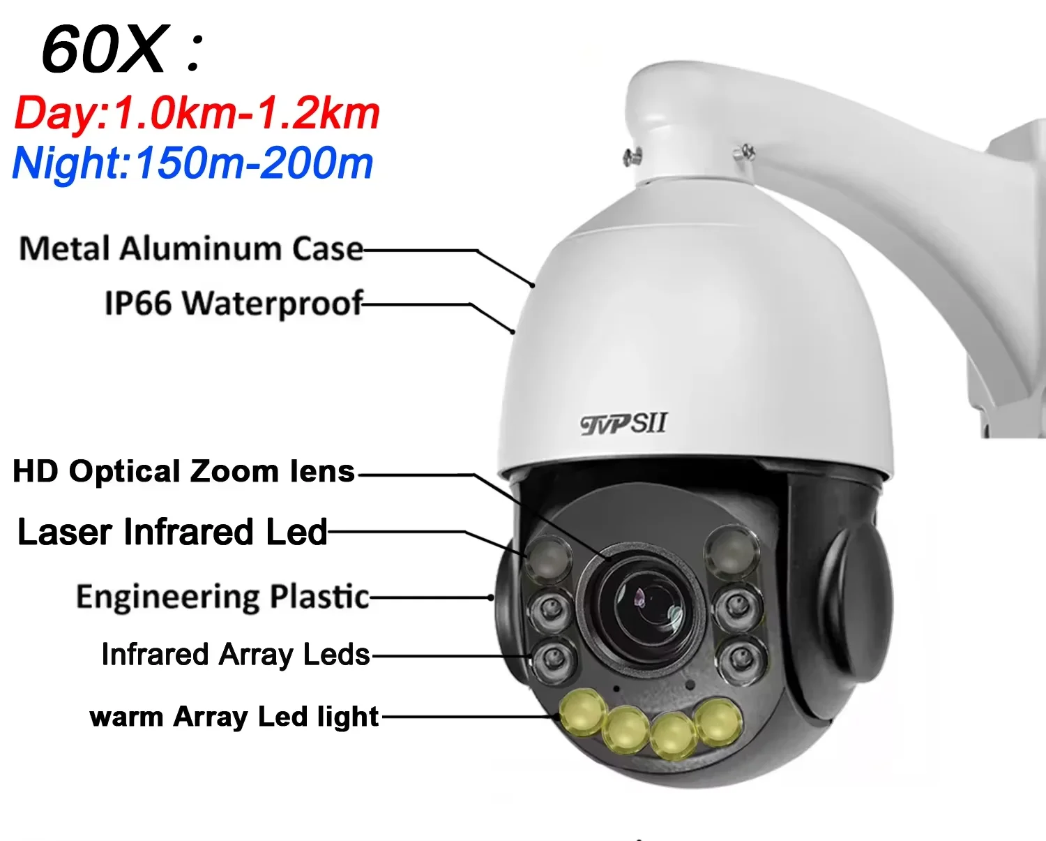 Max.512G Metal Full Color Auto Tracking CamHi H.265+ 8MP 4K 60X Zoom Audio 360°  2.4GHz 5.0GHz WIFI Lan PTZ Speed Dome IP Camera