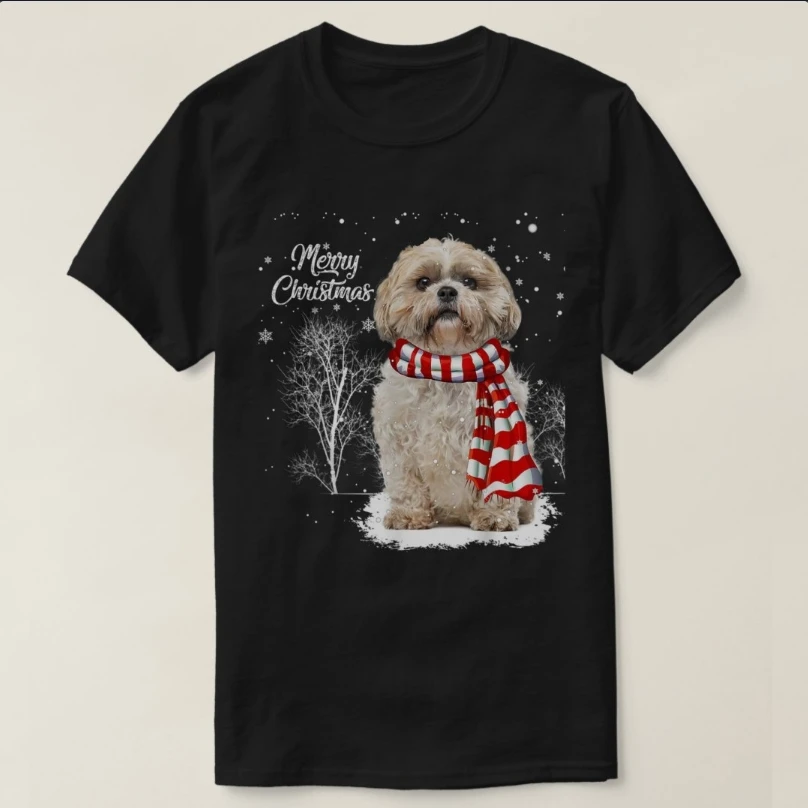 

Cute Shih Tzu Christmas Puppy Dog Lover Family Matching T-Shirt 100% Cotton O-Neck Short Sleeve Casual Mens T-shirt Size S-3XL